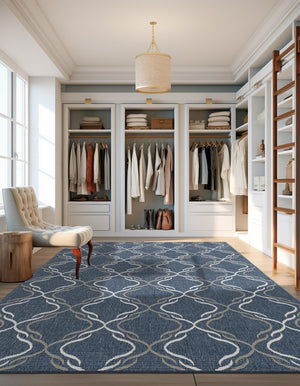 Navy Blue 6' x 9' Outdoor Trellis Rectangle Area Rug Weather Resistant for Patio, Deck, Terrace, Balcony, Porch Geometric Design Water Safe Outside Carpet for Sale at Rug Engine