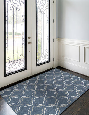 Navy Blue 8' x 10' Outdoor Trellis Rectangle Area Rug Weather Resistant for Patio, Deck, Terrace, Balcony, Porch Geometric Design Water Safe Outside Carpet for Sale at Rug Engine
