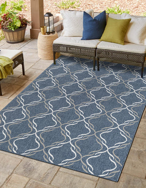 Navy Blue 8' x 10' Outdoor Trellis Rectangle Area Rug Weather Resistant for Patio, Deck, Terrace, Balcony, Porch Geometric Design Water Safe Outside Carpet for Sale at Rug Engine