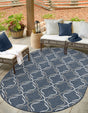 Navy Blue 5' 3 x 8' Outdoor Trellis Oval Area Rug Weather Resistant for Patio, Deck, Terrace, Balcony, Porch Geometric Design Water Safe Outside Carpet for Sale at Rug Engine