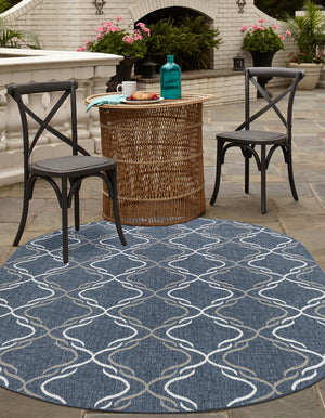 Navy Blue 5' 3 x 8' Outdoor Trellis Oval Area Rug Weather Resistant for Patio, Deck, Terrace, Balcony, Porch Geometric Design Water Safe Outside Carpet for Sale at Rug Engine