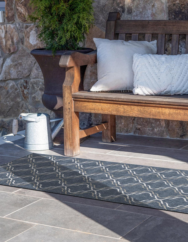Navy Blue 2' x 6' Outdoor Trellis Runner Area Rug Weather Resistant for Patio, Deck, Terrace, Balcony, Porch Geometric Design Water Safe Outside Carpet for Sale at Rug Engine