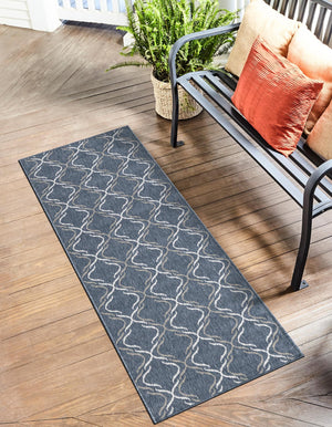 Navy Blue 2' x 6' Outdoor Trellis Runner Area Rug Weather Resistant for Patio, Deck, Terrace, Balcony, Porch Geometric Design Water Safe Outside Carpet for Sale at Rug Engine