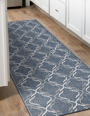 Navy Blue 2' x 6' Outdoor Trellis Runner Area Rug Weather Resistant for Patio, Deck, Terrace, Balcony, Porch Geometric Design Water Safe Outside Carpet for Sale at Rug Engine