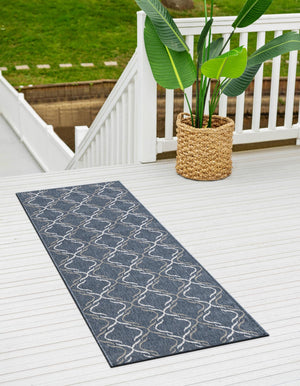 Navy Blue 2' x 6' Outdoor Trellis Runner Area Rug Weather Resistant for Patio, Deck, Terrace, Balcony, Porch Geometric Design Water Safe Outside Carpet for Sale at Rug Engine