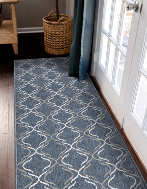 Navy Blue 2' x 6' Outdoor Trellis Runner Area Rug Weather Resistant for Patio, Deck, Terrace, Balcony, Porch Geometric Design Water Safe Outside Carpet for Sale at Rug Engine