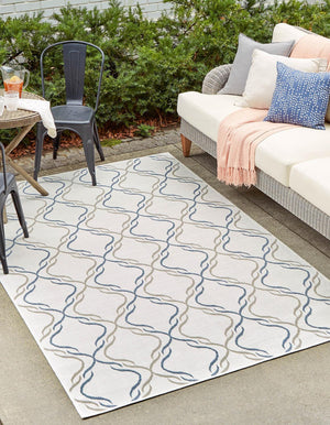 Ivory 6' x 9' Outdoor Trellis Rectangle Area Rug Weather Resistant for Patio, Deck, Terrace, Balcony, Porch Geometric Design Water Safe Outside Carpet for Sale at Rug Engine