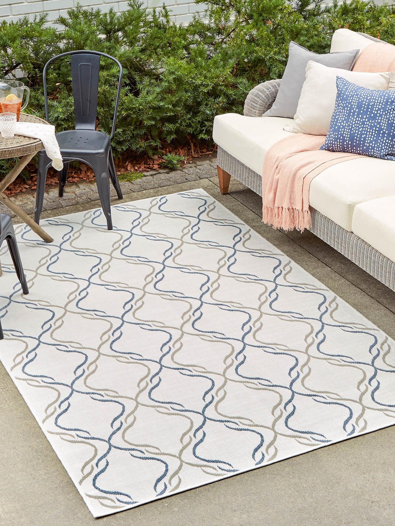 Ivory 1' 3 x 1' 3 Outdoor Trellis Sample Area Rug Weather Resistant for Patio, Deck, Terrace, Balcony, Porch Geometric Design Water Safe Outside Carpet for Sale at Rug Engine