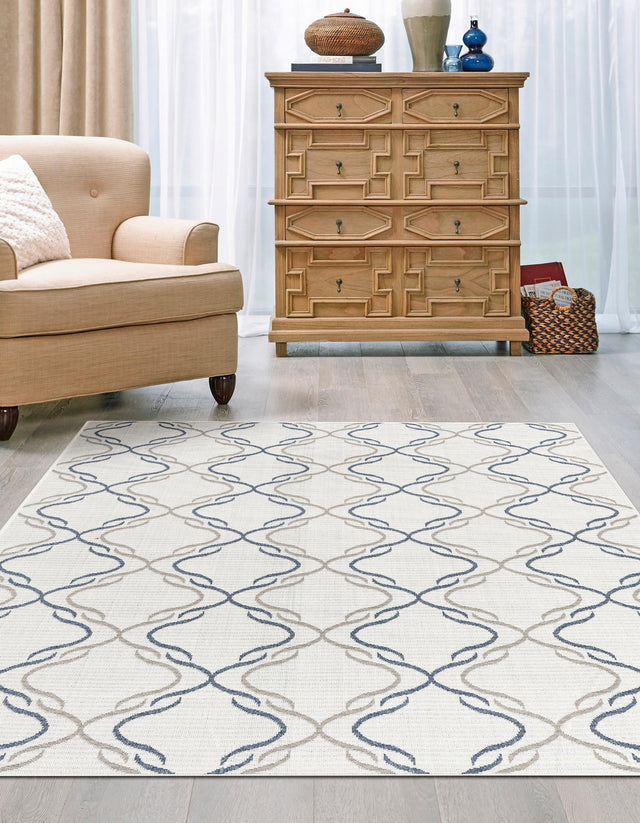 Ivory 6' x 9' Outdoor Trellis Rectangle Area Rug Weather Resistant for Patio, Deck, Terrace, Balcony, Porch Geometric Design Water Safe Outside Carpet for Sale at Rug Engine