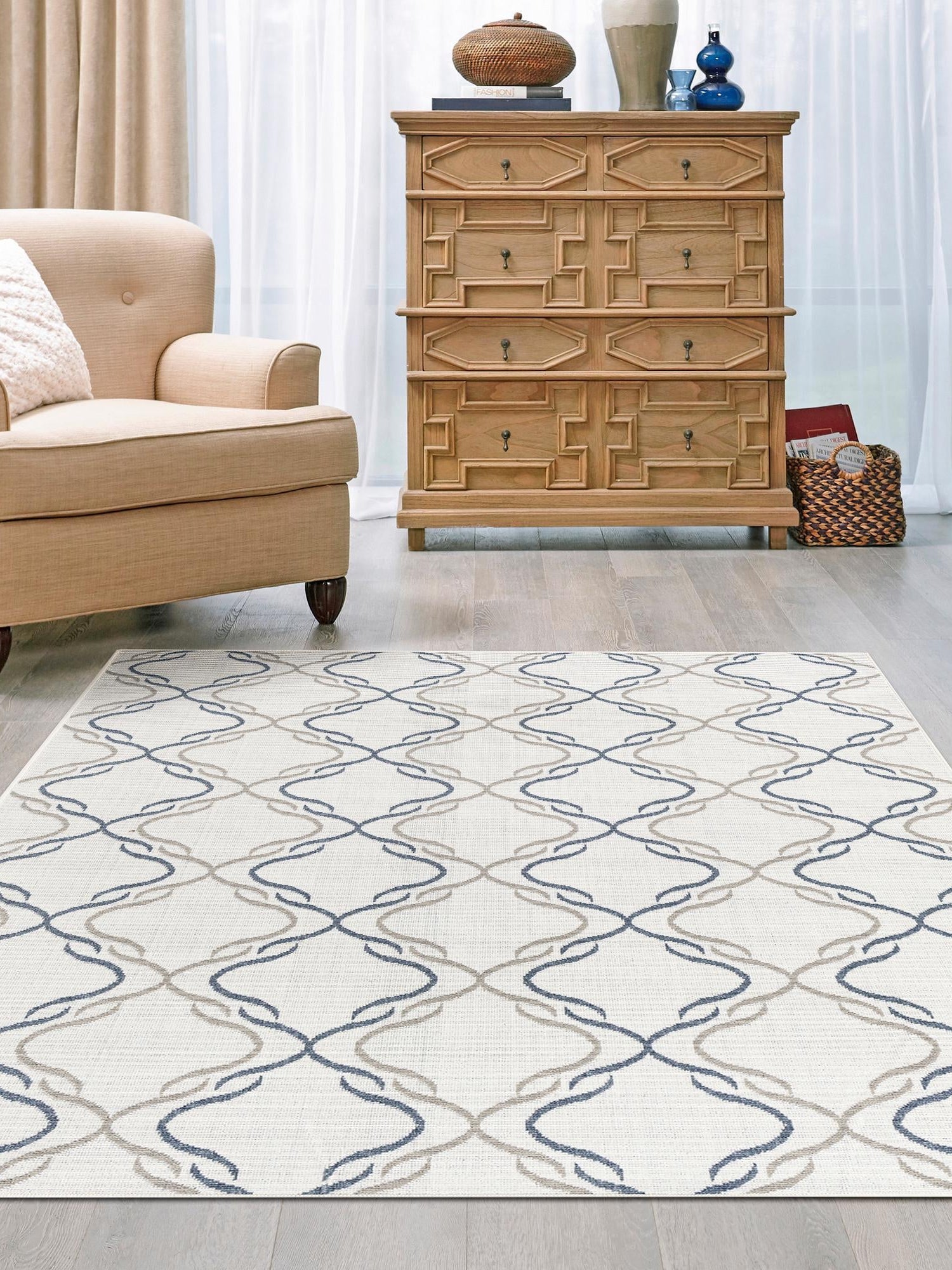 Ivory 4' x 6' Outdoor Trellis Rectangle Area Rug Weather Resistant for Patio, Deck, Terrace, Balcony, Porch Geometric Design Water Safe Outside Carpet for Sale at Rug Engine