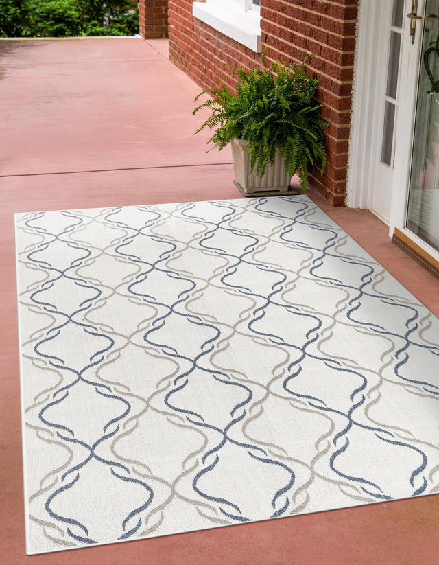 Ivory 9' x 12' Outdoor Trellis Rectangle Area Rug Weather Resistant for Patio, Deck, Terrace, Balcony, Porch Geometric Design Water Safe Outside Carpet for Sale at Rug Engine
