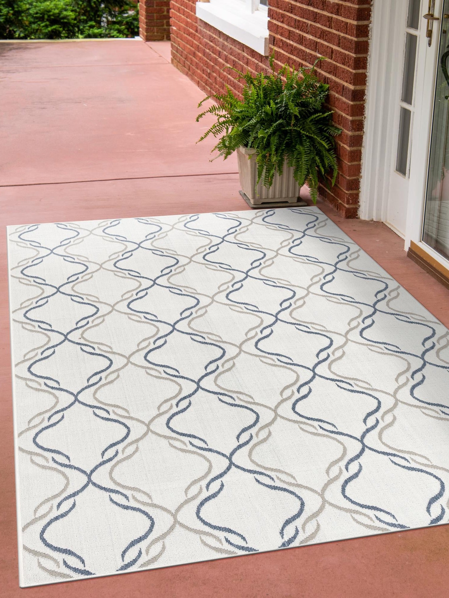 Ivory 7' 10 x 10' Outdoor Trellis Rectangle Area Rug Weather Resistant for Patio, Deck, Terrace, Balcony, Porch Geometric Design Water Safe Outside Carpet for Sale at Rug Engine
