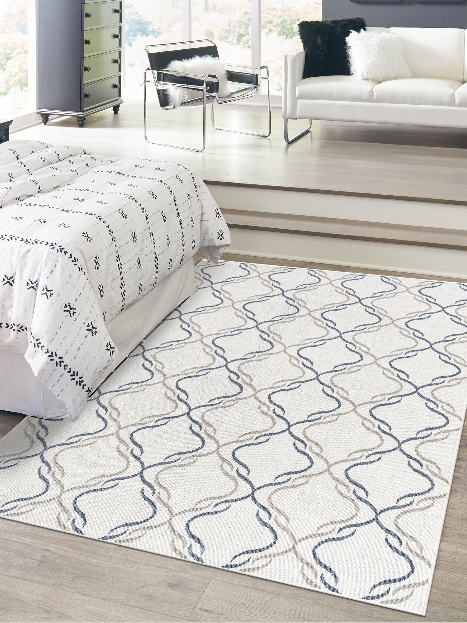 Ivory 5' 3 x 8' Outdoor Trellis Rectangle Area Rug Weather Resistant for Patio, Deck, Terrace, Balcony, Porch Geometric Design Water Safe Outside Carpet for Sale at Rug Engine