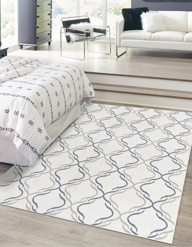 Ivory 6' x 9' Outdoor Trellis Rectangle Area Rug Weather Resistant for Patio, Deck, Terrace, Balcony, Porch Geometric Design Water Safe Outside Carpet for Sale at Rug Engine