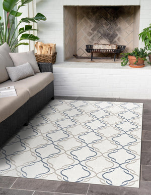 Ivory 4' x 6' Outdoor Trellis Rectangle Area Rug Weather Resistant for Patio, Deck, Terrace, Balcony, Porch Geometric Design Water Safe Outside Carpet for Sale at Rug Engine
