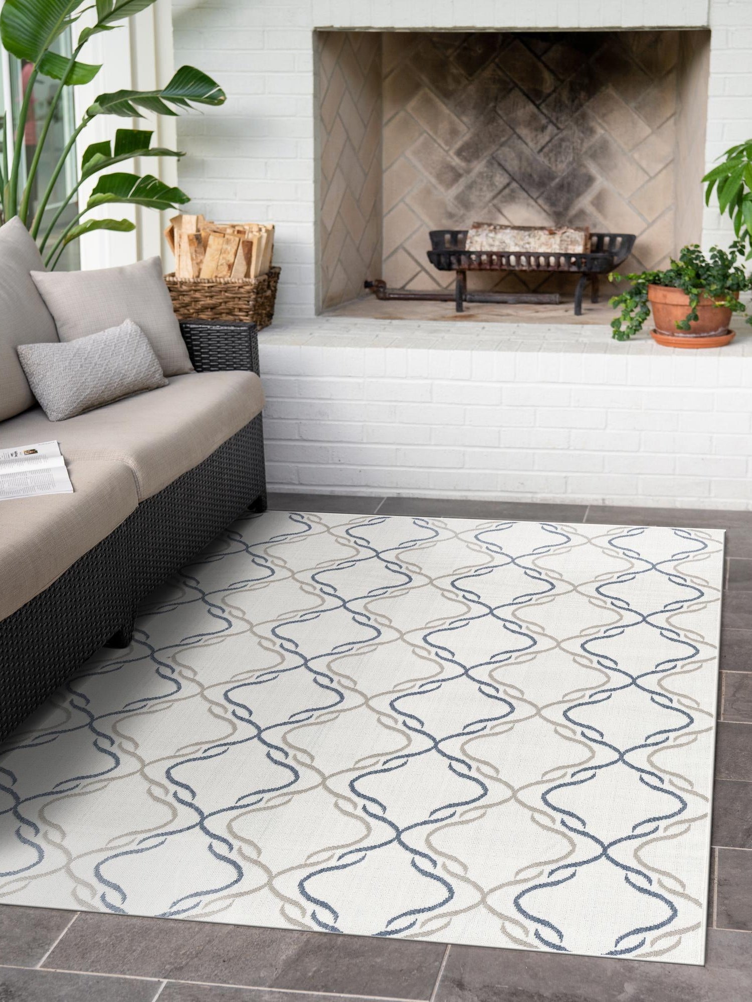 Ivory 7' 10 x 10' Outdoor Trellis Rectangle Area Rug Weather Resistant for Patio, Deck, Terrace, Balcony, Porch Geometric Design Water Safe Outside Carpet for Sale at Rug Engine