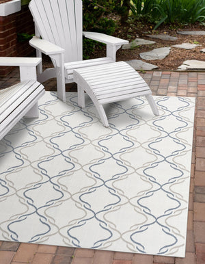 Ivory 4' x 6' Outdoor Trellis Rectangle Area Rug Weather Resistant for Patio, Deck, Terrace, Balcony, Porch Geometric Design Water Safe Outside Carpet for Sale at Rug Engine