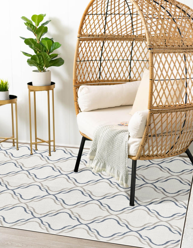 Ivory 6' x 9' Outdoor Trellis Rectangle Area Rug Weather Resistant for Patio, Deck, Terrace, Balcony, Porch Geometric Design Water Safe Outside Carpet for Sale at Rug Engine