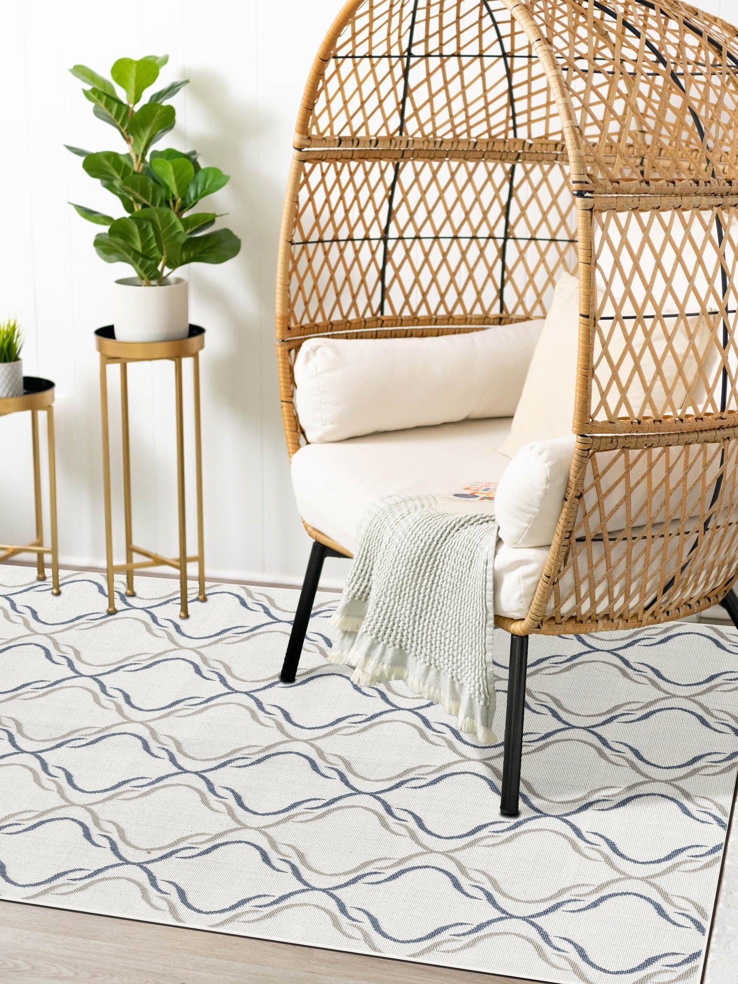 Ivory 5' 3 x 8' Outdoor Trellis Rectangle Area Rug Weather Resistant for Patio, Deck, Terrace, Balcony, Porch Geometric Design Water Safe Outside Carpet for Sale at Rug Engine
