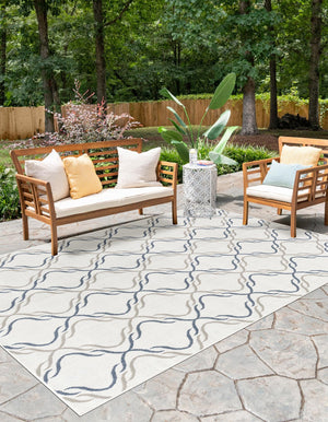 Ivory 9' x 12' Outdoor Trellis Rectangle Area Rug Weather Resistant for Patio, Deck, Terrace, Balcony, Porch Geometric Design Water Safe Outside Carpet for Sale at Rug Engine
