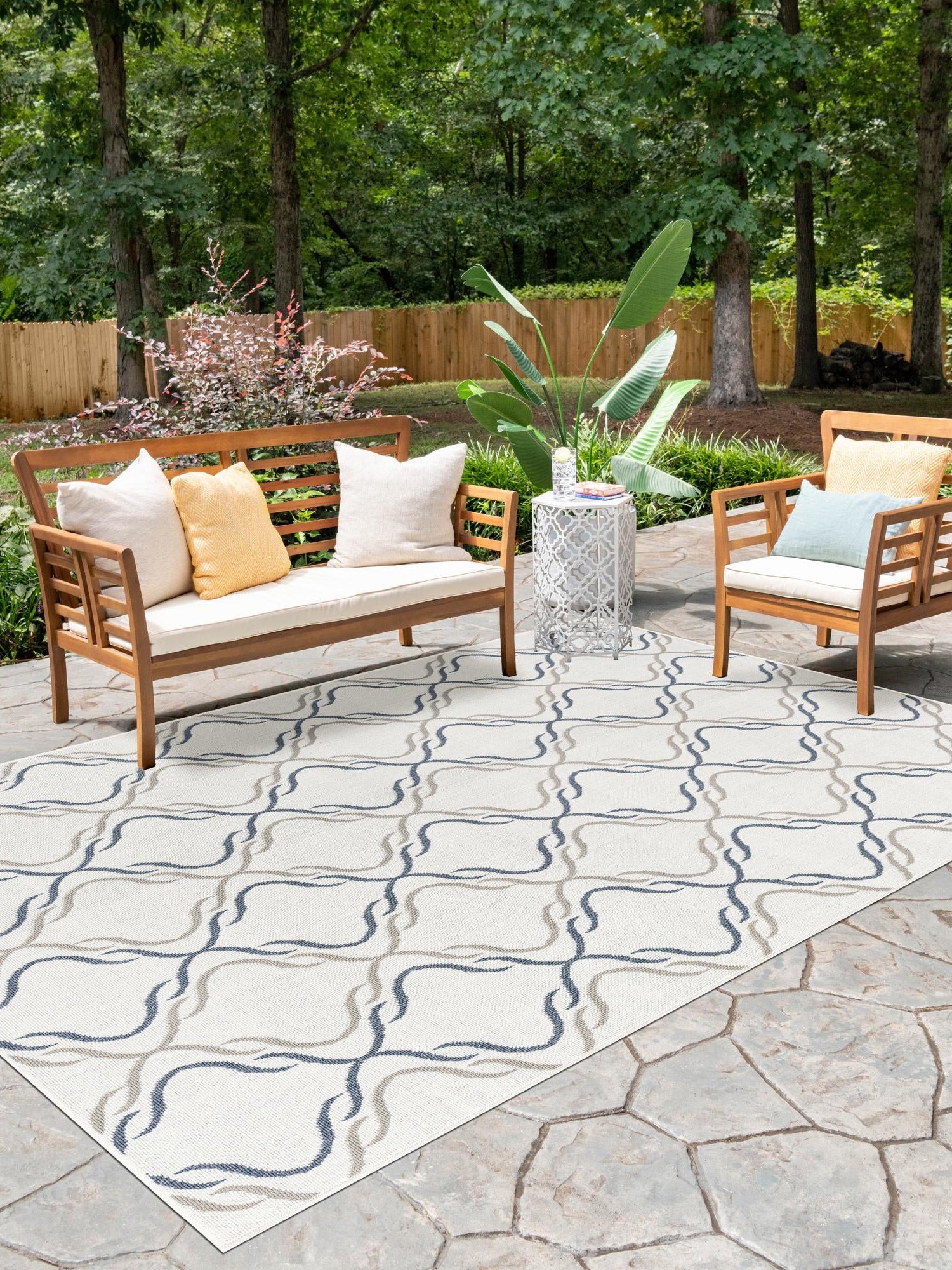 Ivory 6' x 9' Outdoor Trellis Rectangle Area Rug Weather Resistant for Patio, Deck, Terrace, Balcony, Porch Geometric Design Water Safe Outside Carpet for Sale at Rug Engine