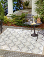 Ivory 7' 10 x 7' 10 Outdoor Trellis Square Area Rug Weather Resistant for Patio, Deck, Terrace, Balcony, Porch Geometric Design Water Safe Outside Carpet for Sale at Rug Engine
