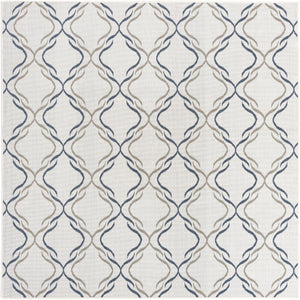 Ivory 7' 10 x 7' 10 Outdoor Trellis Square Area Rug Weather Resistant for Patio, Deck, Terrace, Balcony, Porch Geometric Design Water Safe Outside Carpet for Sale at Rug Engine