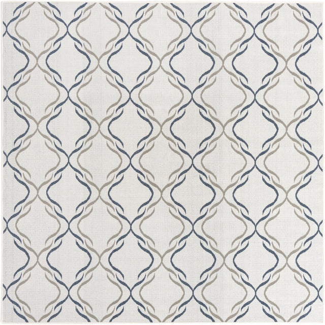 Ivory 7' 10 x 7' 10 Outdoor Trellis Square Area Rug Weather Resistant for Patio, Deck, Terrace, Balcony, Porch Geometric Design Water Safe Outside Carpet for Sale at Rug Engine