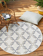 Ivory 4' x 4' Outdoor Trellis Round Area Rug Weather Resistant for Patio, Deck, Terrace, Balcony, Porch Geometric Design Water Safe Outside Carpet for Sale at Rug Engine