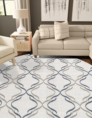 Ivory 7' x 7' Outdoor Trellis Round Area Rug Weather Resistant for Patio, Deck, Terrace, Balcony, Porch Geometric Design Water Safe Outside Carpet for Sale at Rug Engine