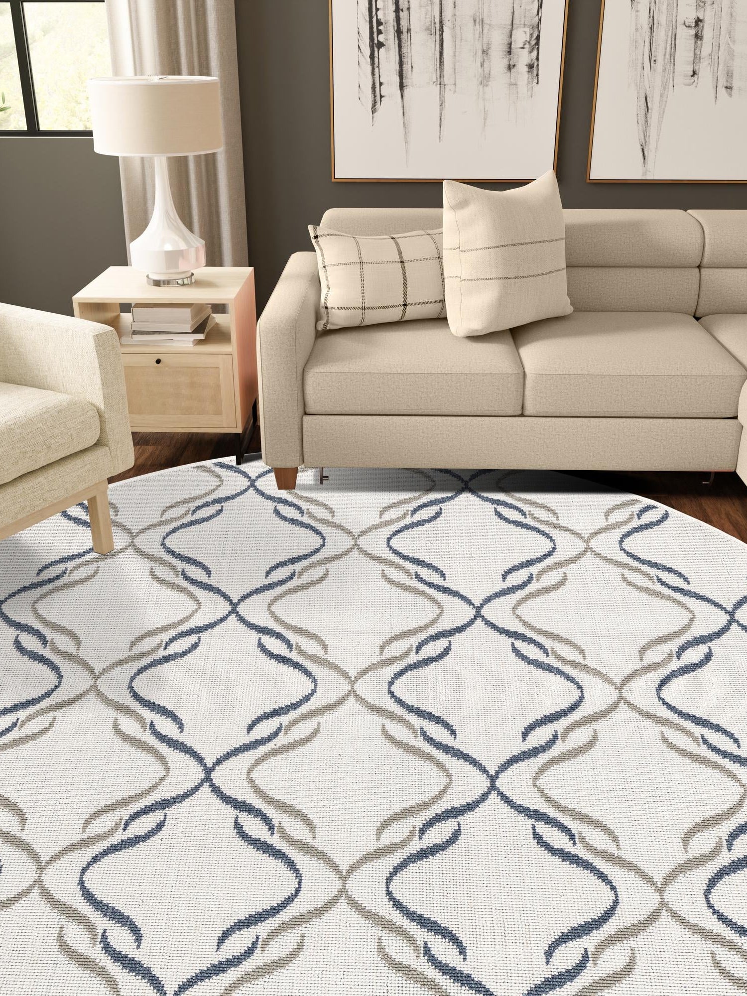 Ivory 4' x 4' Outdoor Trellis Round Area Rug Weather Resistant for Patio, Deck, Terrace, Balcony, Porch Geometric Design Water Safe Outside Carpet for Sale at Rug Engine