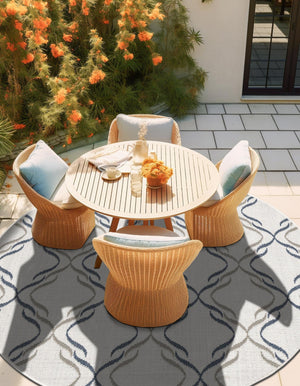 Ivory 4' x 4' Outdoor Trellis Round Area Rug Weather Resistant for Patio, Deck, Terrace, Balcony, Porch Geometric Design Water Safe Outside Carpet for Sale at Rug Engine