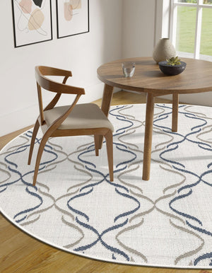 Ivory 4' x 4' Outdoor Trellis Round Area Rug Weather Resistant for Patio, Deck, Terrace, Balcony, Porch Geometric Design Water Safe Outside Carpet for Sale at Rug Engine
