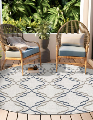 Ivory 4' x 4' Outdoor Trellis Round Area Rug Weather Resistant for Patio, Deck, Terrace, Balcony, Porch Geometric Design Water Safe Outside Carpet for Sale at Rug Engine