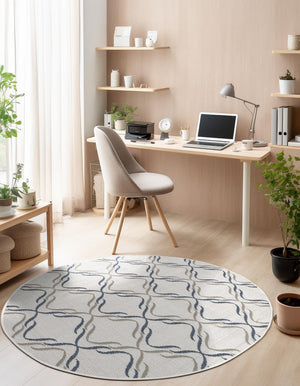 Ivory 4' x 4' Outdoor Trellis Round Area Rug Weather Resistant for Patio, Deck, Terrace, Balcony, Porch Geometric Design Water Safe Outside Carpet for Sale at Rug Engine
