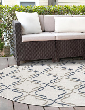 Ivory 4' x 4' Outdoor Trellis Round Area Rug Weather Resistant for Patio, Deck, Terrace, Balcony, Porch Geometric Design Water Safe Outside Carpet for Sale at Rug Engine