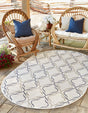 Ivory 7' 10 x 10' Outdoor Trellis Oval Area Rug Weather Resistant for Patio, Deck, Terrace, Balcony, Porch Geometric Design Water Safe Outside Carpet for Sale at Rug Engine
