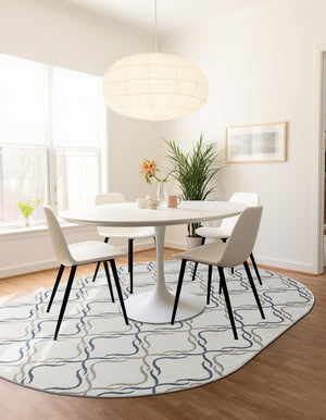 Ivory 7' 10 x 10' Outdoor Trellis Oval Area Rug Weather Resistant for Patio, Deck, Terrace, Balcony, Porch Geometric Design Water Safe Outside Carpet for Sale at Rug Engine