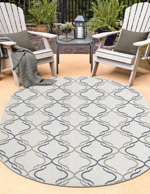 Ivory 7' 10 x 10' Outdoor Trellis Oval Area Rug Weather Resistant for Patio, Deck, Terrace, Balcony, Porch Geometric Design Water Safe Outside Carpet for Sale at Rug Engine