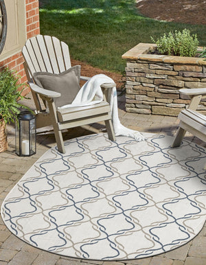 Ivory 5' 3 x 8' Outdoor Trellis Oval Area Rug Weather Resistant for Patio, Deck, Terrace, Balcony, Porch Geometric Design Water Safe Outside Carpet for Sale at Rug Engine
