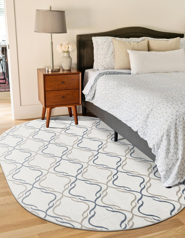 Ivory 5' 3 x 8' Outdoor Trellis Oval Area Rug Weather Resistant for Patio, Deck, Terrace, Balcony, Porch Geometric Design Water Safe Outside Carpet for Sale at Rug Engine