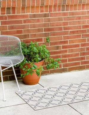 Ivory 2' x 6' Outdoor Trellis Runner Area Rug Weather Resistant for Patio, Deck, Terrace, Balcony, Porch Geometric Design Water Safe Outside Carpet for Sale at Rug Engine