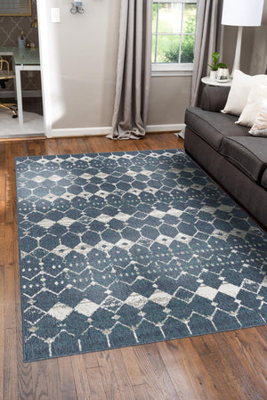 Navy Blue 9' x 12' Outdoor Trellis Rectangle Area Rug Weather Resistant for Patio, Deck, Terrace, Balcony, Porch Geometric Design Water Safe Outside Carpet for Sale at Rug Engine