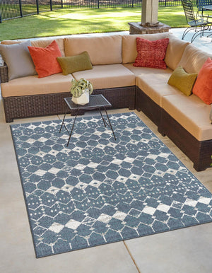 Navy Blue 5' 3 x 8' Outdoor Trellis Rectangle Area Rug Weather Resistant for Patio, Deck, Terrace, Balcony, Porch Geometric Design Water Safe Outside Carpet for Sale at Rug Engine