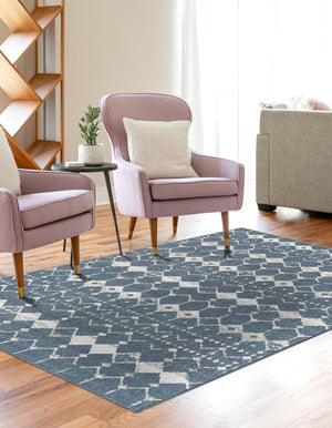Navy Blue 5' 3 x 8' Outdoor Trellis Rectangle Area Rug Weather Resistant for Patio, Deck, Terrace, Balcony, Porch Geometric Design Water Safe Outside Carpet for Sale at Rug Engine