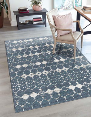 Navy Blue 6' x 9' Outdoor Trellis Rectangle Area Rug Weather Resistant for Patio, Deck, Terrace, Balcony, Porch Geometric Design Water Safe Outside Carpet for Sale at Rug Engine