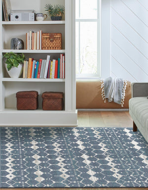 Navy Blue 6' x 9' Outdoor Trellis Rectangle Area Rug Weather Resistant for Patio, Deck, Terrace, Balcony, Porch Geometric Design Water Safe Outside Carpet for Sale at Rug Engine