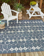 Navy Blue 7' 10 x 7' 10 Outdoor Trellis Square Area Rug Weather Resistant for Patio, Deck, Terrace, Balcony, Porch Geometric Design Water Safe Outside Carpet for Sale at Rug Engine