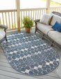 Navy Blue 7' 10 x 10' Outdoor Trellis Oval Area Rug Weather Resistant for Patio, Deck, Terrace, Balcony, Porch Geometric Design Water Safe Outside Carpet for Sale at Rug Engine