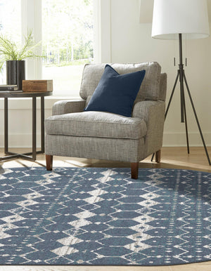 Navy Blue 5' 3 x 8' Outdoor Trellis Oval Area Rug Weather Resistant for Patio, Deck, Terrace, Balcony, Porch Geometric Design Water Safe Outside Carpet for Sale at Rug Engine